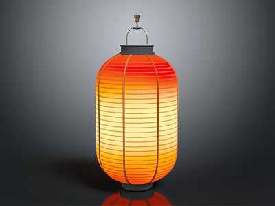 Orange Yellow Striped Lantern Shaped Pendant Light With Traditional Paper Illuminated Design 3d model