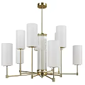 Modern Gold Brass Chandelier With White Cylindrical Shades And Transparent Vertical Stripes