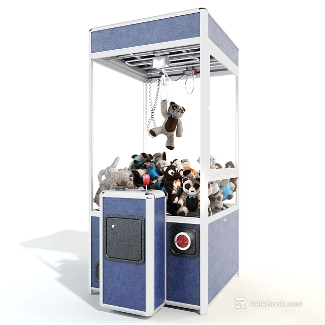 Amusement Park Claw Machine Filled With Colorful Plush Stuffed Toys 3d model 