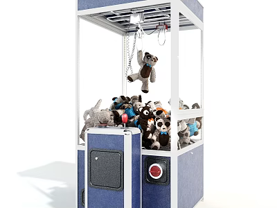 Amusement Park Claw Machine Filled With Colorful Plush Stuffed Toys 3d model