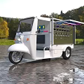 Mobile Beverage Vending Cart With White Body Top Display Screen And Multiple Drink Dispensers