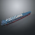 Detailed Aircraft Carrier Model With Blue Hull Red Stripes And Deck Airplanes