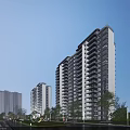 Modern High Rise Residential Buildings With Landscaped Gardens Trees And Water Feature