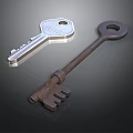 Vintage Rusty Key and Modern Silver Key as Essential Household Items 3d model