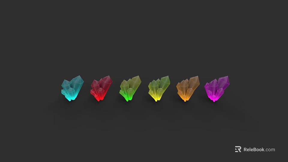 Vibrant Shiny Multicolored Crystals Arranged In A Row With Six Different Colors 3d model 