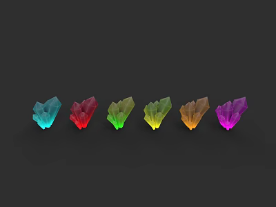 Vibrant Shiny Multicolored Crystals Arranged In A Row With Six Different Colors 3d model
