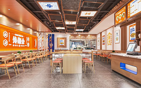 Modern Restaurant Fast Food Restaurant Fast Food Restaurant Table and Chair Small Catering Card Seat Cashier Restaurant 3d model