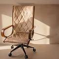 Modern Leather Office Chair Featuring Diamond Quilted Design Wooden Armrests And Rolling Wheels