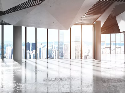 Modern Spacious Open Space With City View And Large Windows 3d model