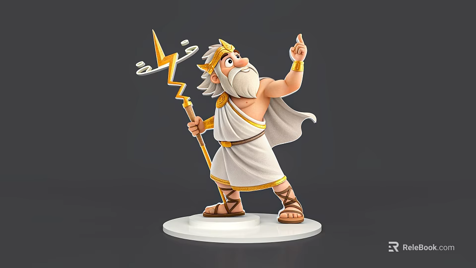 Mythological Game and Movie Character With Golden Crown Holding Lightning Bolt Staff 3d model 