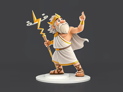 Mythological Game and Movie Character With Golden Crown Holding Lightning Bolt Staff 3d model