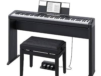 Black Electric Piano With Bench Music Stand And Pedal Set For Home Practice 3d model