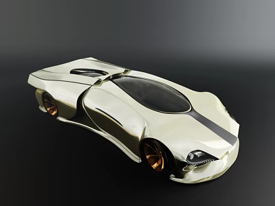 Futuristic Sporty Concept Car With Sleek White Body Black Stripe And Gold Wheels 3d model