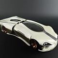 Futuristic Sporty Concept Car With Sleek White Body Black Stripe And Gold Wheels
