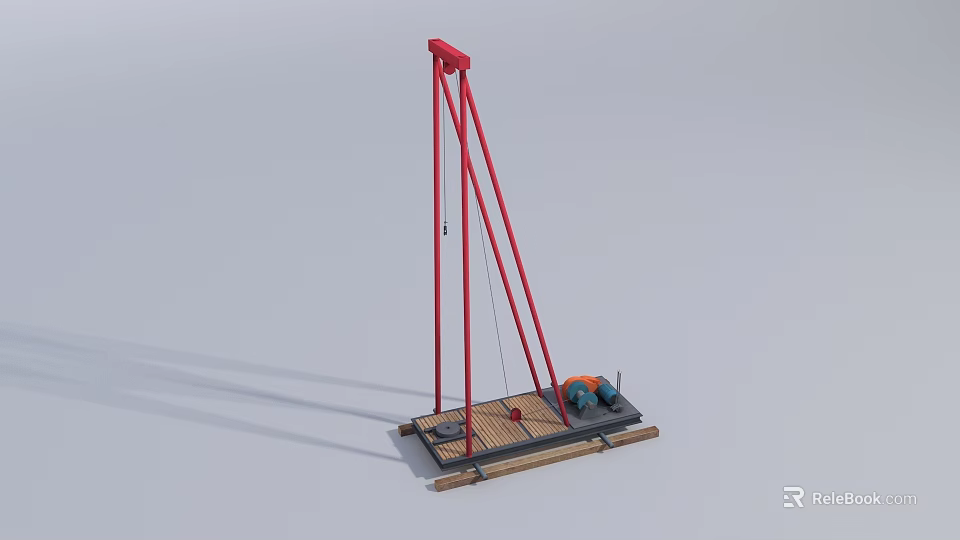 Outdoor Playground Equipment With Red Metal Frame Wooden Platform And Orange Seat 3d model 