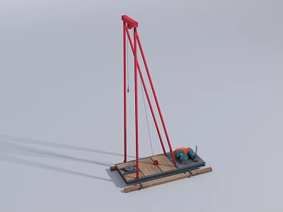 Outdoor Playground Equipment With Red Metal Frame Wooden Platform And Orange Seat 3d model