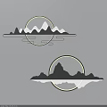 Two Piece Mountain Contour Wall Decor With Circular Illuminated Rings On Gray Wall
