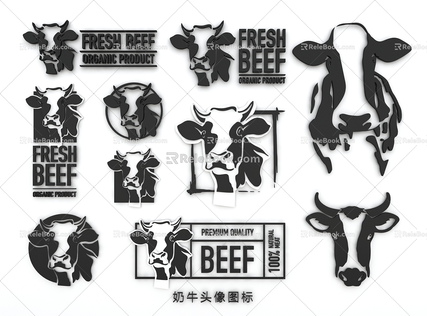 Cartoon cow cow head icon cattle bison bull cow 3d model