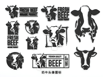 Cartoon cow head icon cattle bison bull cow 3d model