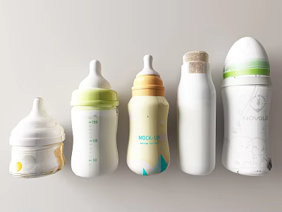 Ceramic Baby Bottles With Colorful Patterns And Various Lid Designs For Infant Use 3d model