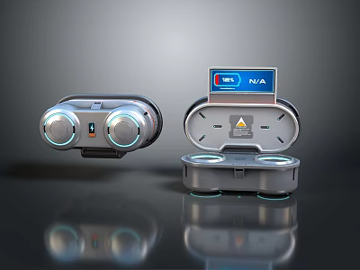 Modern Commercial Equipment Featuring Display Screen Circular Panels Open Compartment And Illuminated Indicators 3d model