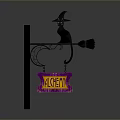 Halloween Witchery Decoration With Witch Silhouette On Broom And Hanging Sign