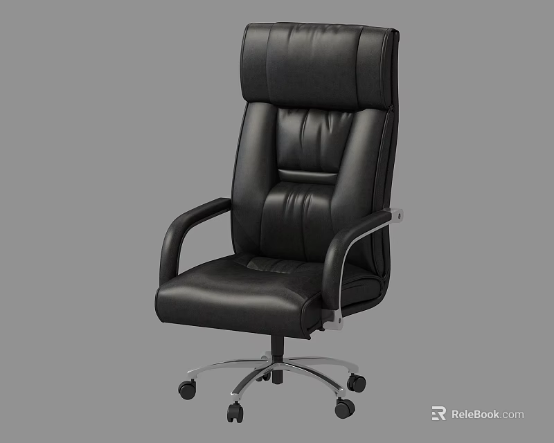 Black Leather Office Chair with High Backrest Ergonomic Design Adjustable Armrests and Swivel Casters 3d model 