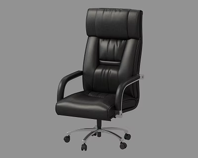 Black Leather Office Chair with High Backrest Ergonomic Design Adjustable Armrests and Swivel Casters 3d model