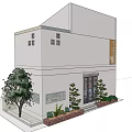 Modern Two Story White House Exterior With Trees Plants And Windows Design