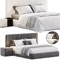 Modern Double Bed With Upholstered Headboard Gray White Bedding And Bedside Table