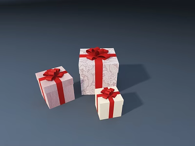 Pink And White Gift Boxes With Red Bows And Patterns In Various Sizes 3d model