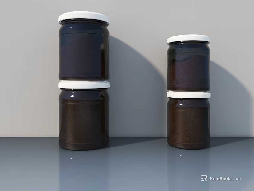 Practical Daily Appliance Storage Jars Featuring Dark Glass And White Lids 3d model 