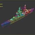 Realistic Naval Battleship Scale Model with Turrets Antennas and Deck Details