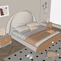 Cozy Kids Bed With Soft Headboard Wooden Frame Bedside Tables Decorative Pillows Toys Checkered Carpet