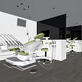 Modern Dental Clinic Interior With Green Dental Chair And Medical Equipment