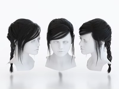 Decorative Ornament Set Featuring Human Head Mannequins With Black Hairstyles Braids And Center Part 3d model