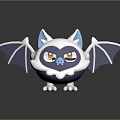 Cute Small Bat Game Character With White Fur Blue Ears Purple Wings Yellow Eyes