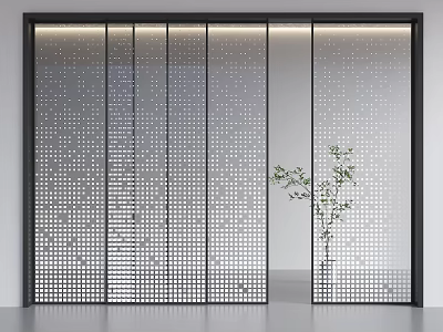 Gradient glass partition wire-clamped glass sliding door glass sliding door office partition office sliding door 3d model