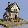 Old Watermill Cottage With Rustic Wooden Structure Stone Foundation And Waterwheel