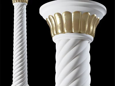 Ornamental Architectural Columns With White Spiral Detail And Golden Top Accent 3d model