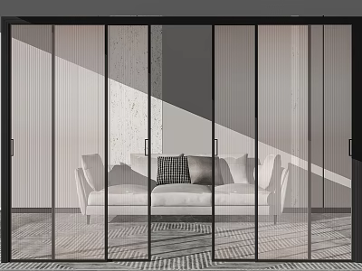 Modern Sliding Glass Doors With Black Frame In Living Room Interior Design 3d model