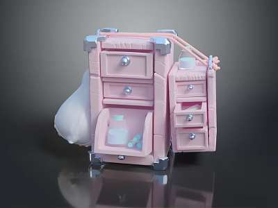 Cute Pink Small Dresser With Multiple Drawers Metallic Trim And Top Accessories 3d model