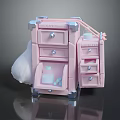 Cute Pink Small Dresser With Multiple Drawers Metallic Trim And Top Accessories