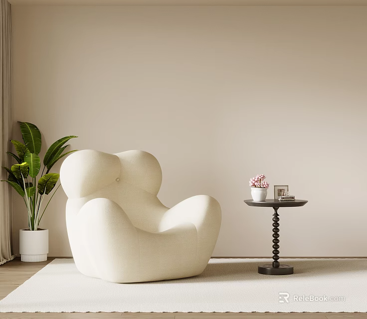 Modern Minimalist Leisure Sofa Set With Curved Design And Side Table Green Plant 3d model 