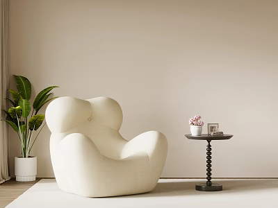 Modern Minimalist Leisure Sofa Set With Curved Design And Side Table Green Plant 3d model