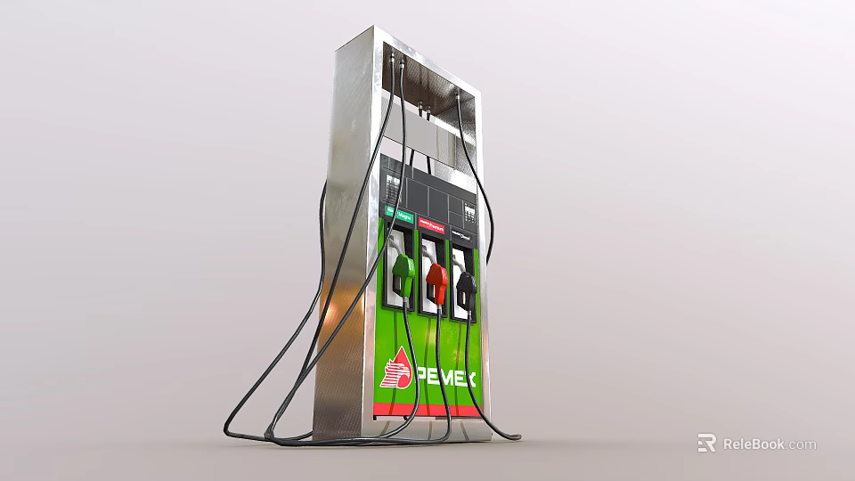 Green And Silver Fuel Dispenser With Black Hoses Multiple Fuel Nozzles Control Panel 3d model 