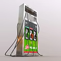 Green And Silver Fuel Dispenser With Black Hoses Multiple Fuel Nozzles Control Panel