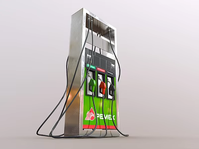 Green And Silver Fuel Dispenser With Black Hoses Multiple Fuel Nozzles Control Panel 3d model