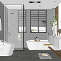 Modern Bathroom Interior Design With Freestanding Bathtub Smart Toilet And Glass Shower Enclosure