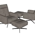 Modern Comfortable Single Sofas Interior With Ottoman Light Brown Fabric And Metal Legs 3d model